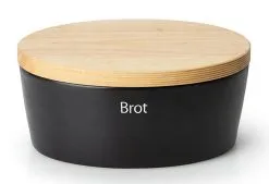 Continenta Brottopf Oval Aus Keramik Mit Holzdeckel, Matt Schwarz