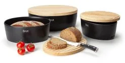Continenta Brottopf Oval Aus Keramik Mit Holzdeckel, Matt Schwarz 9 Continenta Brottopf Oval Aus Keramik Mit Holzdeckel, Matt Schwarz -Küchenorganisation Verkäufe 3730 3732 3731