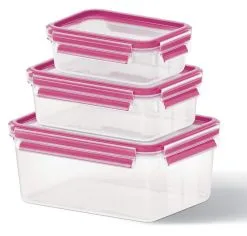 Emsa Frischhaltedosen Clip & Close, 3-teilig 0,55l/1,0l/2,3l In Himbeer